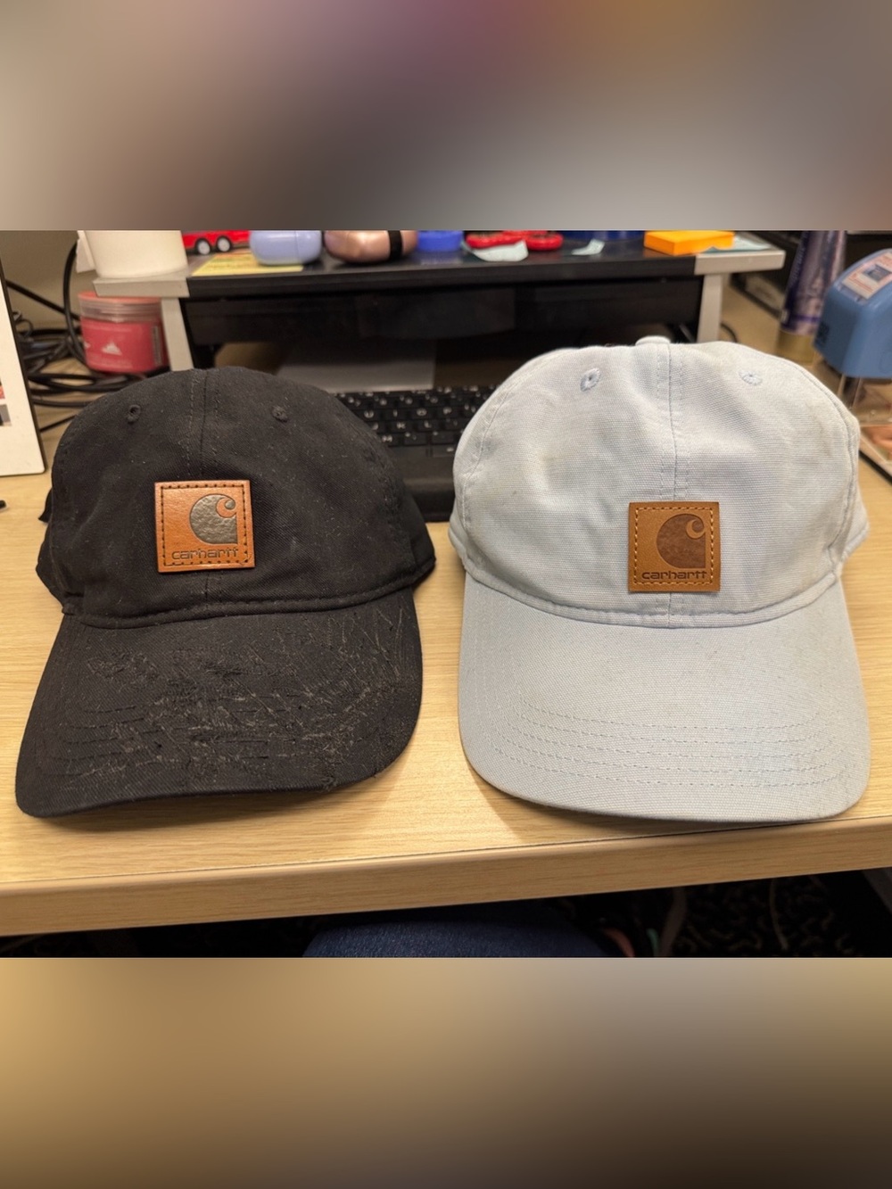 Carhartt Hats with Leather Patch - Black & Light Blue